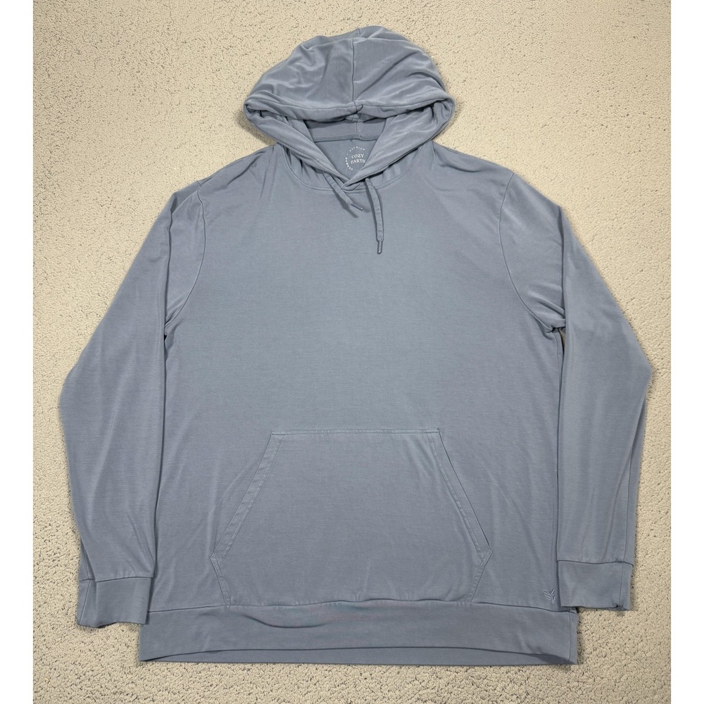 Cozy Earth Hoodie Mens XL Blue Bamboo Pullover Kangaroo Pocket Lightweight